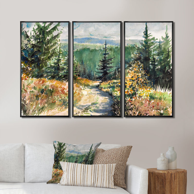 Loon Peak® Little Road In Mountain Landscape Framed On Canvas 3 Pieces